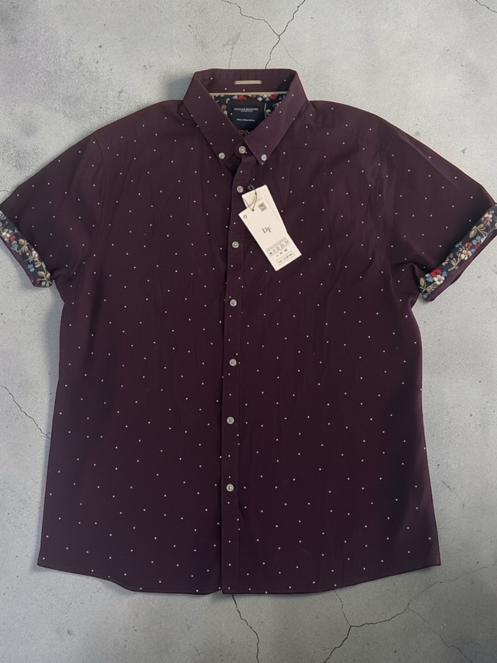Denim & Flower Burgundy Short-Sleeve Dot Button-Down Shirt